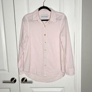 Lola River striped button down shirt cotton pink white Size S